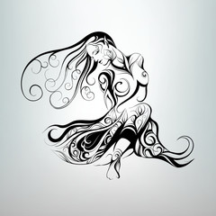 Girl in dress with decorative hair. vector illustration