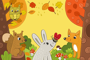 poster forest animals in the autumn forest