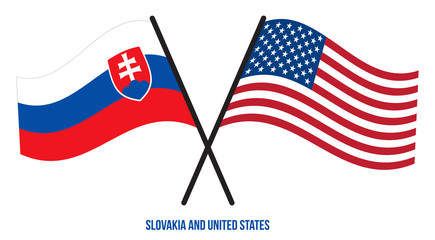 Slovakia and United States Flags Crossed And Waving Flat Style. Official Proportion. Correct Colors