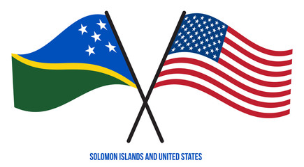 Solomon Islands and United States Flags Crossed Flat Style. Official Proportion. Correct Colors