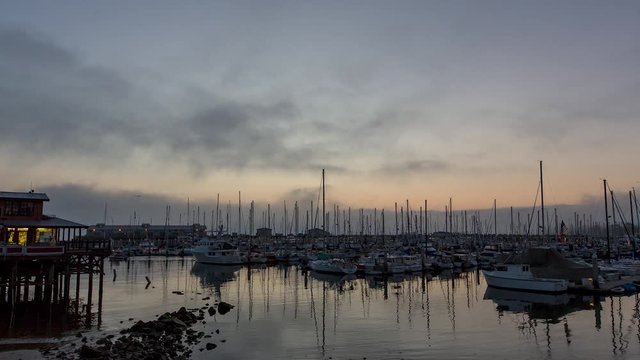 Montery California Wharf Foggy Sunrise time lapse