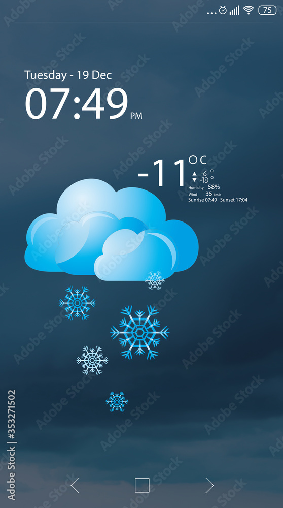 Wall mural weather forecast widget on screen. mobile application
