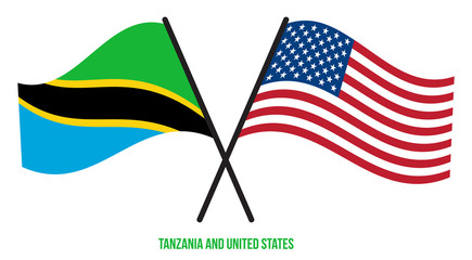 Tanzania and United States Flags Crossed And Waving Flat Style. Official Proportion. Correct Colors