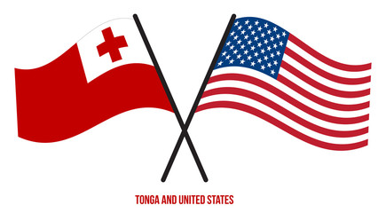 Tonga and United States Flags Crossed And Waving Flat Style. Official Proportion. Correct Colors