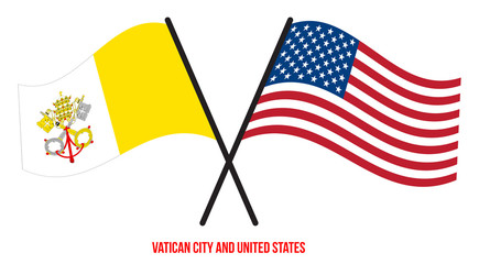 Vatican City and United States Flags Crossed Flat Style. Official Proportion. Correct Colors