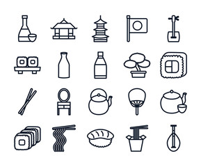 Isolated japanese house line icons vector design