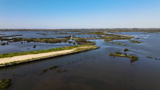 Aerial View of Ribeira das Teixugueiras near the Aveiro Lagoon at Pardilho, Aveiro, Portugal.