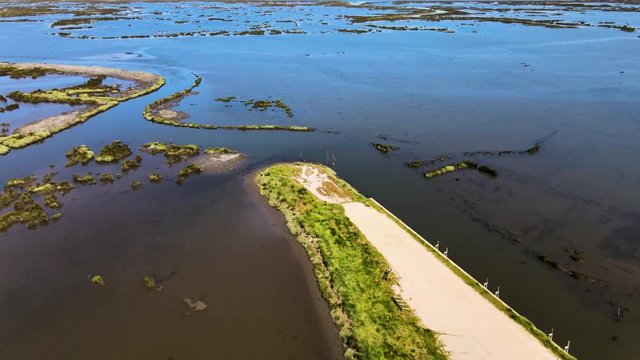 Aerial View of Ribeira das Teixugueiras near the Aveiro Lagoon at Pardilho, Aveiro, Portugal.