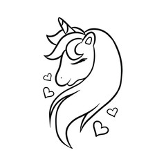 Beautiful unicorn head line art black and white vector