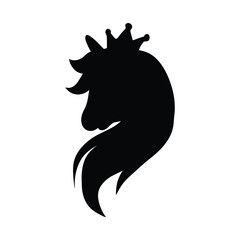 Beautiful unicorn head in black silhouette