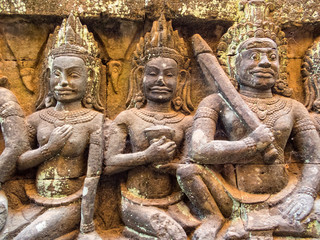 Fototapeta na wymiar Reliefs on the Leper King Terrace at Angkor Thom - Siem Reap, Cambodia