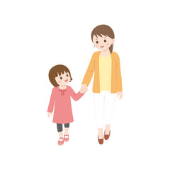 手を繋ぐ親子のイラスト