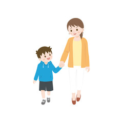 手を繋ぐ親子のイラスト