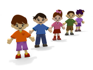 Healthy children. Hold hands. 3D illustration