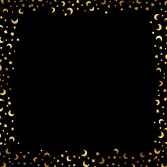gliltter gold moon and stars confetti scatter frame on a black background great for social media and card making