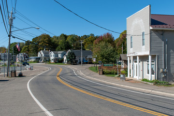 Fototapeta na wymiar Route 430 (Station Road) passes through Findley Lake in the Town of Mina, Chautauqua County, New York.