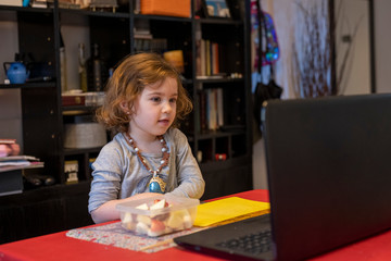 Girl communicating on laptop computer