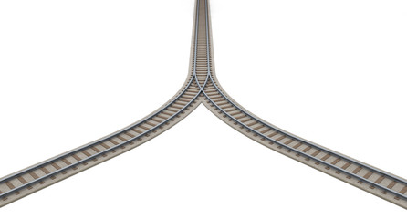 The two become one. Two railroad tracks. 3D illustration