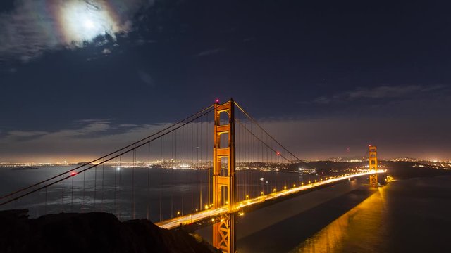 Golden Gate Bridge San Francisco California Nighttime time lapse