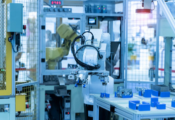 smart robot in manufacturing industry for industry 4.0 and technology concept.