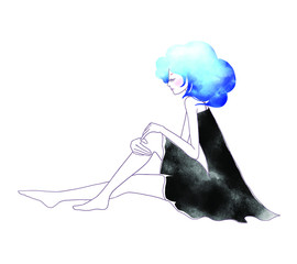 Illustration of a woman sitting on the ground with her legs bent