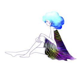 Illustration of a woman sitting on the ground with her legs bent