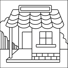 Simple house cartoon illustration no color for kid colorbook