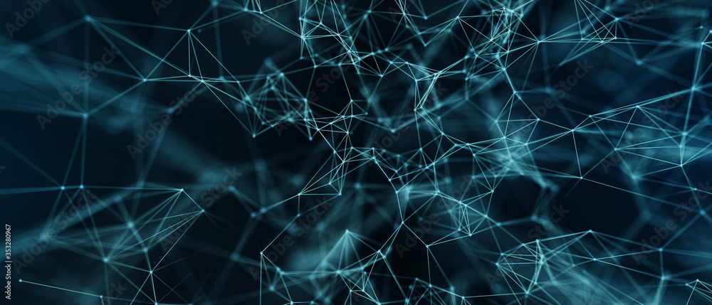 Poster abstract futuristic - technology with polygonal shapes on dark blue background. design digital techn