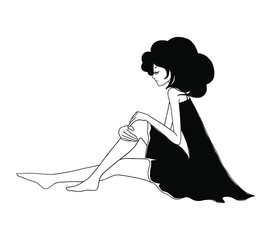 Illustration of a woman sitting on the ground with her legs bent