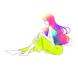 Illustration of a woman sitting on the ground with her legs bent