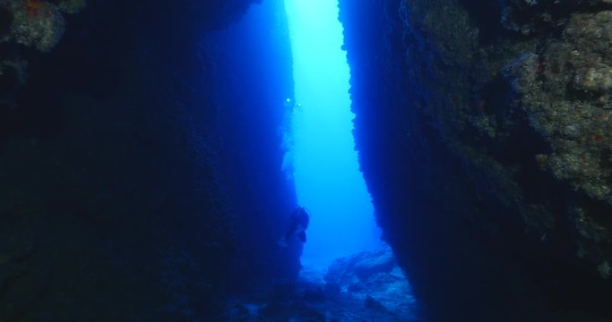 caves tunnels swimthroughs underwater for scuba divers to explore with nice lightning sun beams and rays ovean scenery