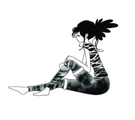 Illustration of a woman sitting on the ground with her legs bent