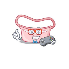 Mascot design style of women waist bag gamer playing with controller