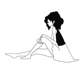 Illustration of a woman sitting on the ground with her legs bent
