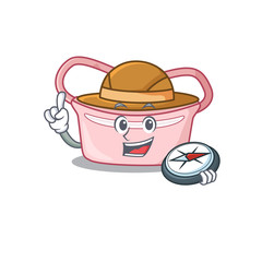 mascot design concept of women waist bag explorer using a compass in the forest