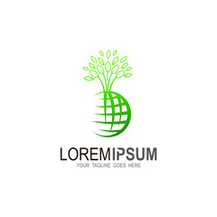 Globe logo and tree design combination, Planet and eco symbol or icon, Unique global and natural, Organic logotype design template
