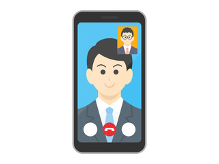テレビ電話をするビジネスマンのイラスト