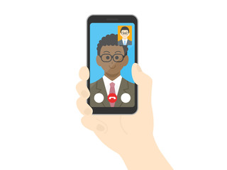 テレビ電話をする黒人ビジネスマンのイラスト