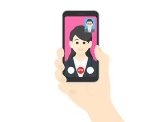 テレビ電話をするビジネスウーマンのイラスト