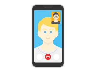 テレビ電話をする白人男性のイラスト