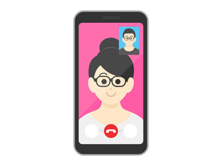 テレビ電話をする女性のイラスト