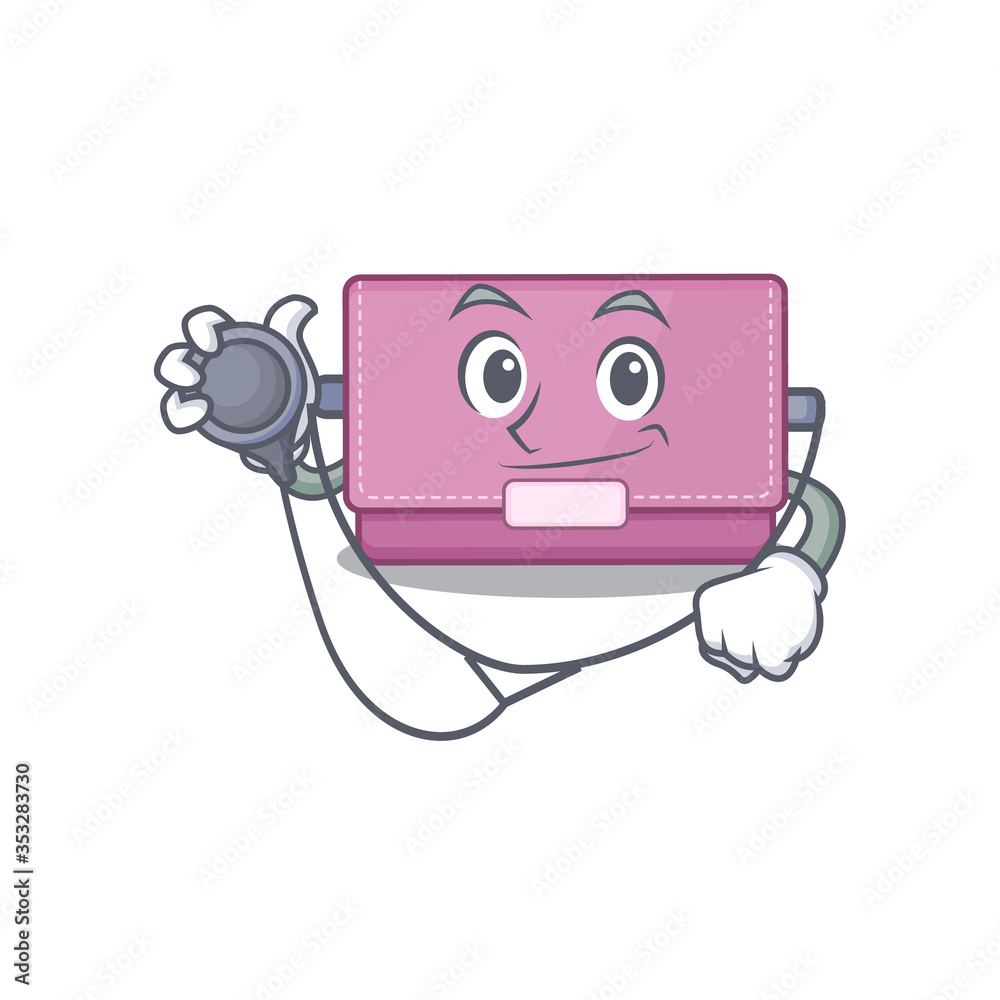 Poster Smiley doctor cartoon character of womens wallet with tools