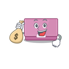 Crazy rich womens wallet mascot design having money bags