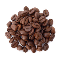 Roasted coffee beans studio shot isolated on white background, Healthy products by organic natural ingredients concept