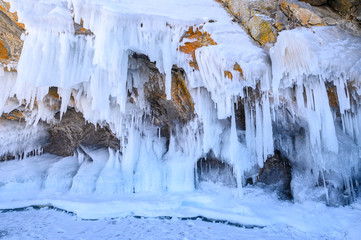Beautiful landscape of an ice formation such as Ice spike and Icicle forming in a temperature below...