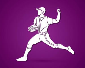 Obraz na płótnie Canvas Baseball player action cartoon sport graphic vector.