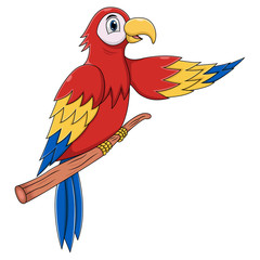 Parrot cartoon waving on branch