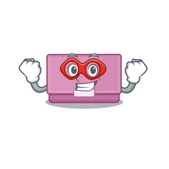 A cartoon drawing of womens wallet in a Super hero character