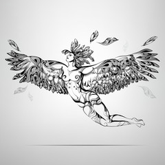 Angel girl in vintage ornament. vector illustration