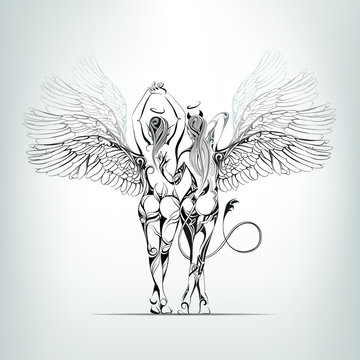 Angel and the demon in an ornament. Vector illustration
